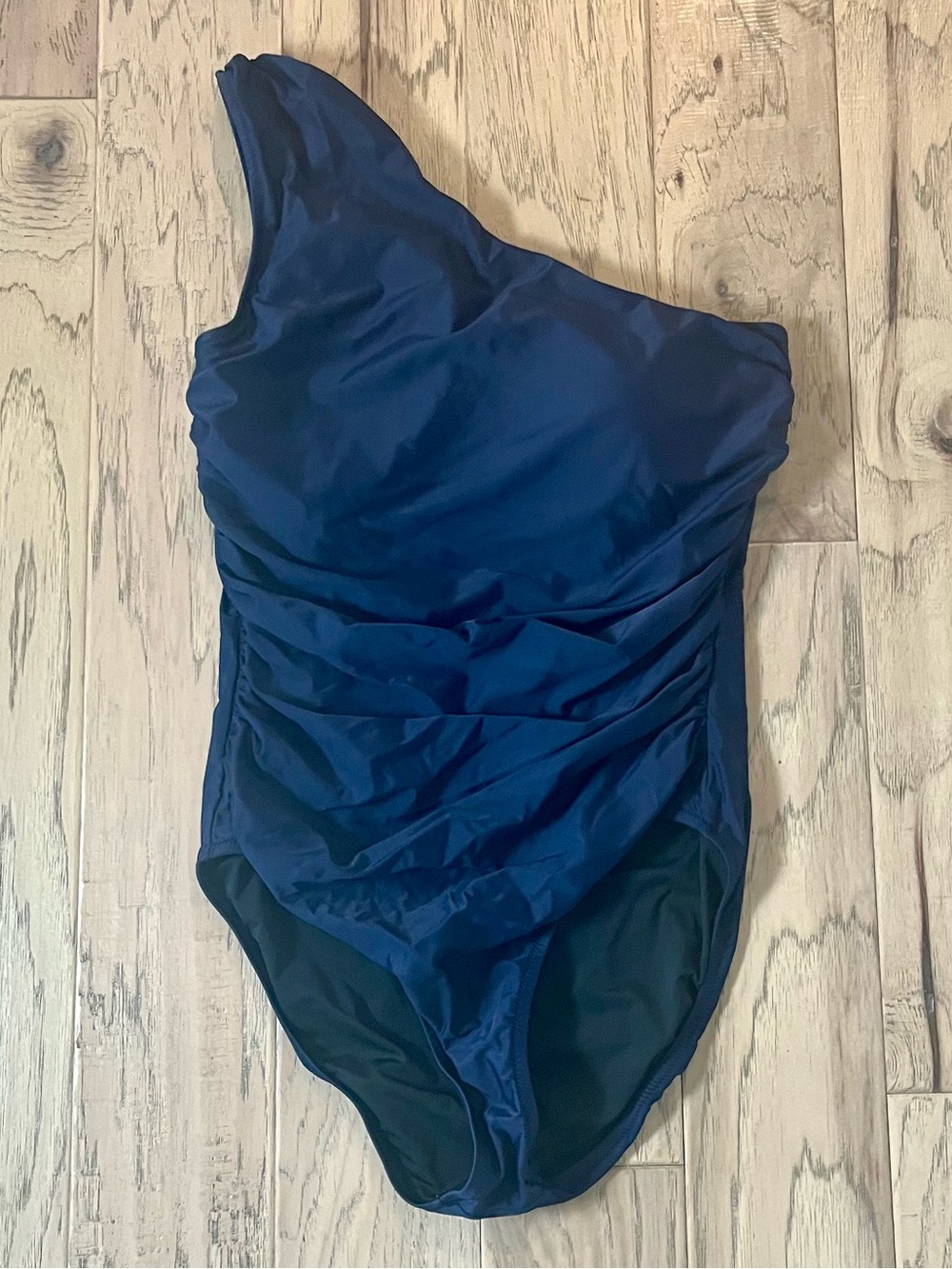 J. Crew Re-Imagined One Shoulder Ruched Navy Swimsuit, size 14